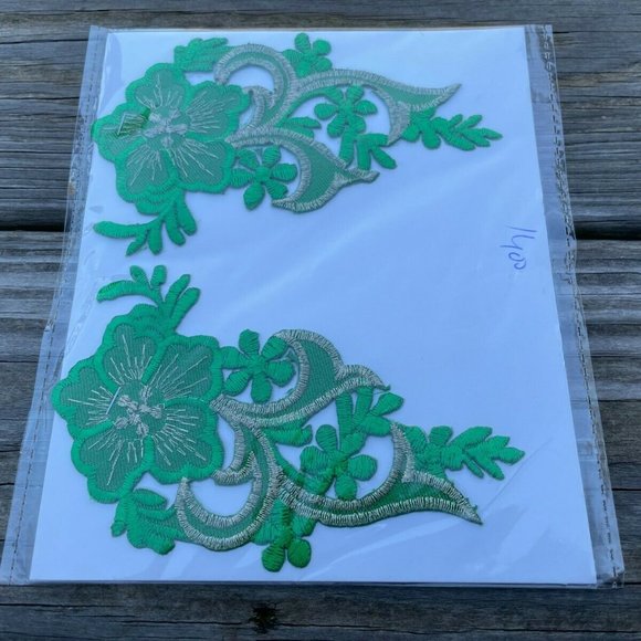 Green Embroidery Patches Craft Clothes Iron On Patches Set of 2 - Picture 3 of 9